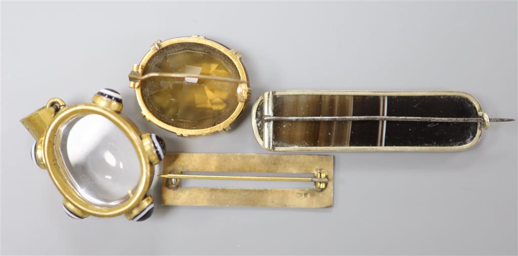 3 brooches & a pendant.